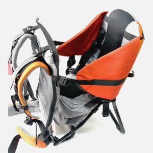 Mochila porta bebé gris y naranja